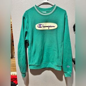 Vintage Champion Reverse Weave Crew Neck Sweatshirt Retro Green White Oval Logo